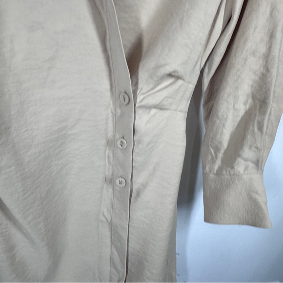 & Other Stories Asymmetric Mini Shirtdress in Tan Size 0 Wrap - Picture 5 of 9